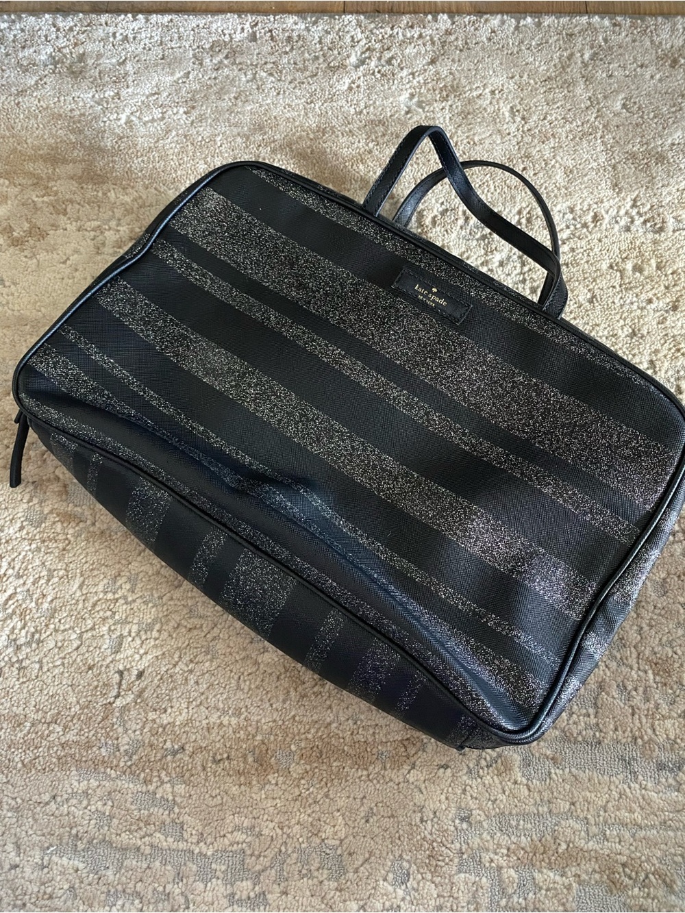 Kate Spade Giana Haven Lane Glitter Stripe Travel Cosmetic Bag Shower Makeup